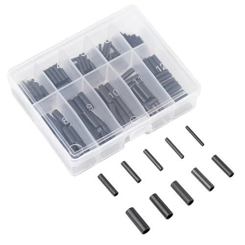 Zite Fishing Assortiment de 150 manchons de serrage noirs | Manchons à sertir de différentes tailles dans une boîte | Matériau bas de ligne pour pêche...