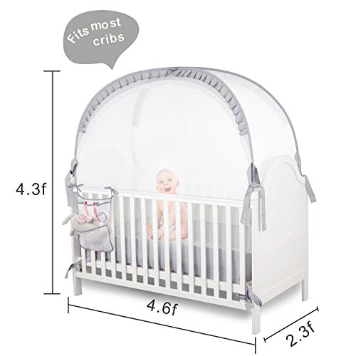 Zxplo Baby Safety Crib Tent Infant Pop Up Mosquito Net Nursery Bed Canopy Netting Cover - Keep Baby From Climbing Out With Hanging Diaper Storage Bag (Gray) #TOP4