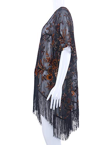 Image of MJ SERECA Women's Burnout Velvet Kimono Cardigan Cover Up with Tassel