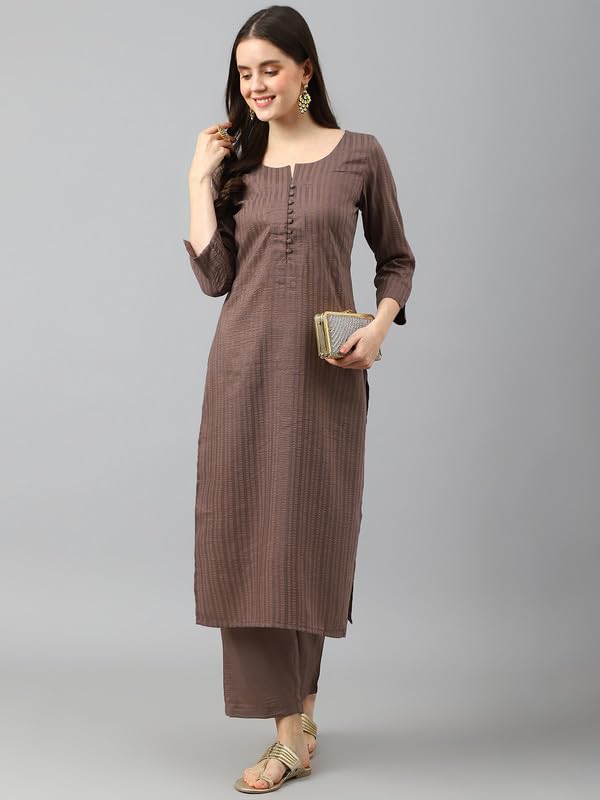 Image of Hritika Women's Cotton Blend Jacquard Woven Kurta with Palazzo Set HRKB0048