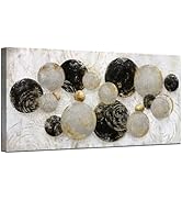 iHAPPYWALL Large Abstract Canvas Wall Art Geometric Circles Black and Gold Picture Painting for M...