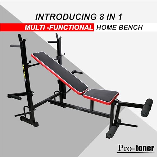 Image of Adjustable Weight Bench with Incline, Decline and Flat Positions, Heavy Duty Pipes, Cushioned Seat, Black,300 kg