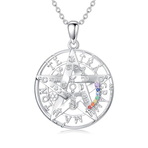 LEECCI Tetragrammaton Amuleto De Plata 925�X�^�[�����O�V���o�[ �`���N�� �܊p�` �l�b�N���X �e�g���O���}�g�� �ی� �����W���G���[ �j�����p