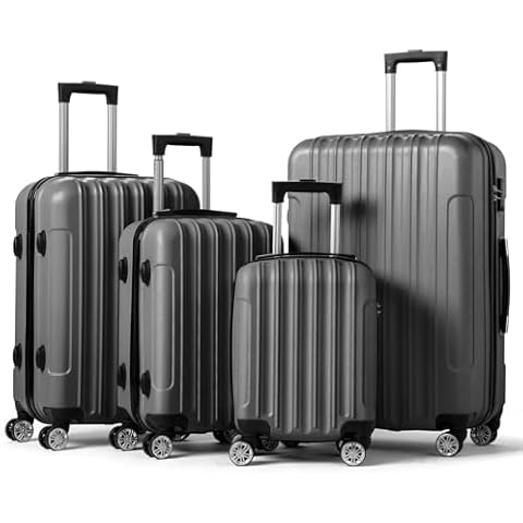 Karl home 4 Piece Luggage Sets, Travel Suitcase, Large Capacity Lightweight Luggage Sets with TSA Lock & Spinner Wheels, for Business, Travel, School Starts (16"/20"/24"/28"), Dark Gray Cover