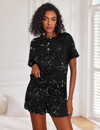 Image of Ekouaer Pajamas Set for Women Short Sleeve Lounge Set 2 Piece Loungewear PJs Soft Cute Lightweight Sleepwear