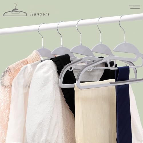 Image of Ginoya brothers Plastic Clothes Hangers, Upgraded Rubber Stripe Non-Slip Coat Hangers, Dry Wet Trousers Pants Hangers, Space Saving Hanger. (S- Black & White, 40)