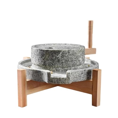 Manuelle Steinmühle, Haushalts-Handmühle für Getreide mit Holzständer, kleiner Gewürzzerkleinerer, handgefertigte Steinmühle aus natürlichem, glattem Blaustein, handgekurbelte Nass-/Trockenmühle(9.8x1