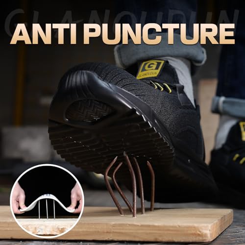 Image of GLANOUDUN Steel Toe Work Shoes for Men, Lightweight Black Work Shoes with Puncture Resistant Midsole, Comfortable Safety Footwear for Warehouse Construction