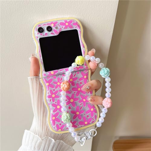 Coque Samsung Z Flip 5 étui avec lanière de poignet fleur dessin animé Galaxy Z Flip 4 protection