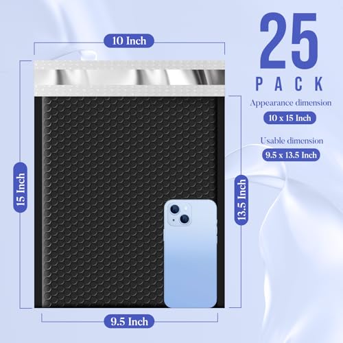 Image of Fuxury Bubble Mailers 9.5x14.5 inch 25 Pack Black Large Padded Envelopes | Usable Size 9.5x13.5 inch Self Seal Bubble Envelopes Padded Mailers Shipping Bags for Mailing book Shirt Small Business #4
