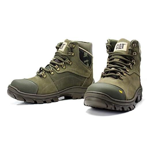 Bota Cat Masculina Verde Militar em Couro Adventure Biqueira Interna (Verde Oliva, 38)