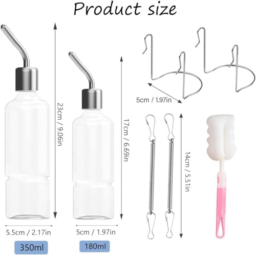 XULEGGNK Trinkflasche Hasen Winterfest 2 Stück, Hamster Trinkflasche, Meerschweinchen Trinkflasche, Hasentrinkflaschen, Trinkflasche Nager, Trinkflasche Kaninchen, Zubehör (180 ml + 350 ml)