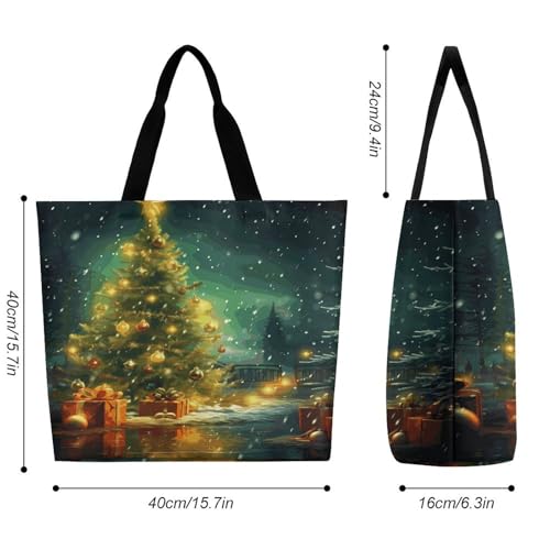 Women's Multi-Functional Shopping Bag，Christmas Trees Printing Messenger Bag Shoulder Bag for Travel, Work, Shopping & Parties with Inner Pocket, Grocery Bag Lightweight & Water-Resistant2