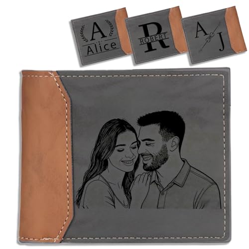 JONZIN Regalos de San Valentín para él Cartera Personalizada para Hombre Cartera Personalizada con Foto grabada e Iniciales Regalo Personalizado para el Novio cumpleaños Aniversario Navidad