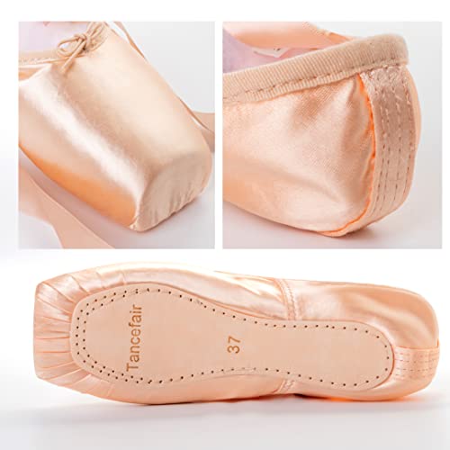 SKYSOAR Chaussures de Ballet de Pointe Rose Chaussure de Danse avec Satin Rubans de et Protège-Orteils pour Ballerines Fille Femme,Rose,36 EU – vue 5