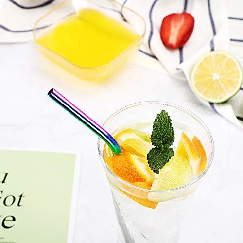 Metal Straws Stainless Steel Straws 16 Pcs 10.5" 8.5" Reusable Drinking Straws Rainbow Multi Colored Straws for 20 24 30 OZ Yeti Rtic Tumblers with 16 Silicone Tips 4 Cleaning Brush 1 Case