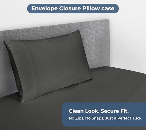 Image of ROYALE LINENS Fitted Sheet with Pillowcase - Twin XL Fitted Sheets with 1 Pillowcase - 300 Thread Count 100% Organic Cotton - Fit Mattress Up to 18 inch Deep - Soft & Breathable - Grey (No Flat Sheet)