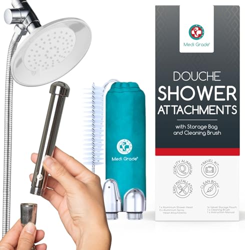 Medi Grade Enema Ensemble de Douche - Accessoires Douche 3 Pièces de Luxe - Kit de Lavement Intime - Livré avec une Pochette en Velours - Kit Lavement Intime