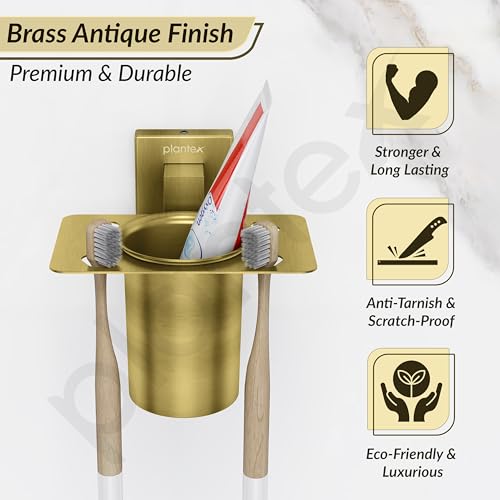 Image of Plantex Tumbler Holder for Bathroom /Stainless Steel Toothbrush Holder /Toothpaste Holder /Bathroom Accessories - Pack of 1, Aqua (Brass Antique)
