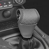 HQRNYP Leather Car Gear Shift Knob Cover, Stick Shift Cover, Anti-Slip Dust Waterproof Gear Shifter Stick Protector, Durable Car Accessories Shifter Lever Knob Protector for SUV Truck RV (Gray)