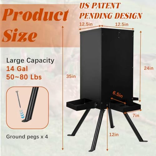 PROLEE 85lbs Deer Feeder,Weatherproof Deer Feeders with 4 Feeding Tray and 4-Leg Stand,Heavy Duty Metal Gravity Feeder for Deers and Wildlife (Black) - Thumbnail 3