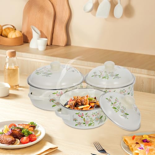 Casseroles Émaillées Beige avec Double Poignée Intégrée Style Rétro Unique - 5