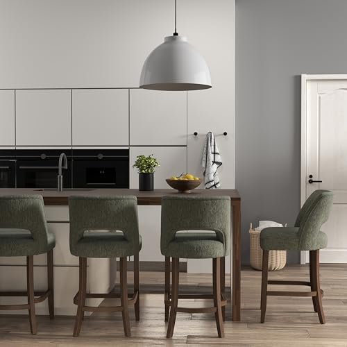 Image of VKNOW Bar Stools Set of 4, 26 inch Upholstered Counter Height Bar Stools, Modern Counter Stools with Wood Legs for Kitchen Island Dining Room Bar, Green