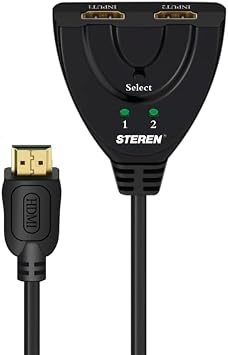 Steren HDMI 2-Port Switcher 2 in 1 Out Plug-and-Play HDMI Selector - 4K@60Hz HDMI 2.0 Switch Splitter with Long HDMI Cable - Supports 4K 30Hz 3D 1080P HDCP2.2 for PS5 Xbox DVD Player Fire Stick PC