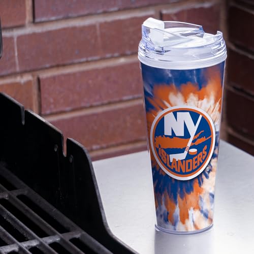Image of Rico Industries NHL Hockey Team Color Tie Dye 24oz Metallic Acrylic Tumbler with Hinged Lid, Officially Licensed Double Wall Tumbler with Straw