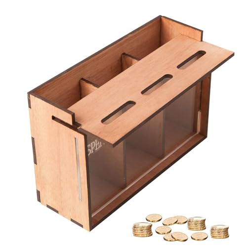 Triple Slot Coin Bank - Wooden Money Saver for Budgeting | Removable Lid with 3 Compartments, Portable Organizer Box, Bedroom Apartment Dormitory Use for...