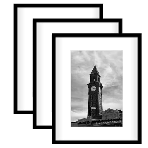 Wiscet 16x20 Picture Frame Set of 3 Display Pictures 11x14 with Mat or 16 x 20 Poster Frame without Mat Wall Gallery Photo Frames Black