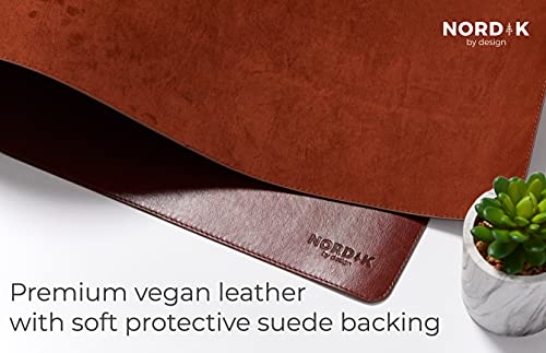 Felt Vegan Leather Desk Mat - Whiskey Brown - 35 X 17 inch - Large Office Mouse Pad
