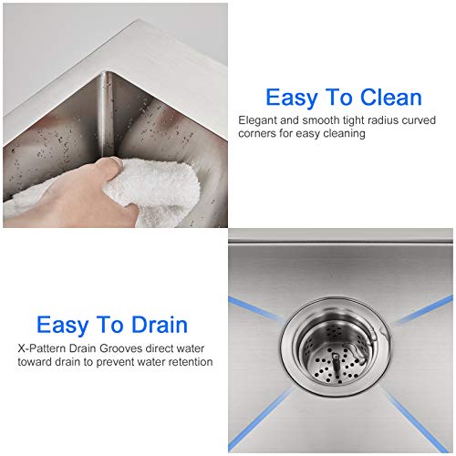Rovogo 24 X 18 Inches Drop-In Kitchen Sink Single Bowl With 2 Holes, 304 Stainless Steel Handmade Residential Sink With Drain Kit #TOP4