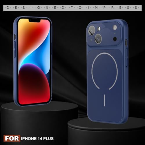 Image of SHINESTAR Premium Luxury Case Compatible with iPhone 14 Plus | Protective Back Cover with Camera Lens Safety | Wireless Charging Support | Slim Fit Durable Design | Enhanced Grip Protection Blue