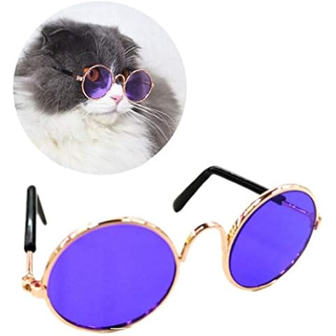 Stock Show Dog Cat Sunglasses, Retro Round Transparent Resin Protection Glasses, Purple Golden Frame, Small Pet Apparel Cover