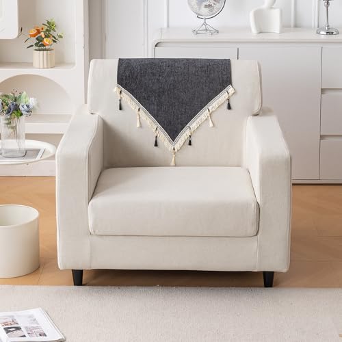 Image of HOKIPO 'Serenity Tassel' Chenille Sofa Back Cover with Tassels - 1 Pc Midnight Graphite (IN-894-DGRY)