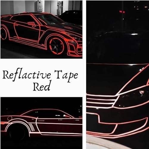 Image of WALLMATE Reflective Tape Outdoor Safety Warning Lighting Sticker, Waterproof Tape for Bicycle Bike Car Motorcycle Decoration (Red Strip, 0.5 In x 45 Mtr (1771 in) (PCK OF 2))