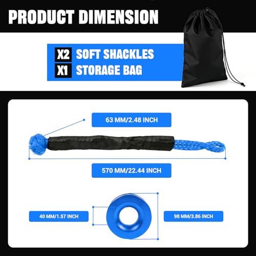 Image of BARTOO Winch Snatch 66000 LB Recovery Ring with 2 PCS Soft Shackle 1 /2 inch X 22 Inch Winch Rope, for ATV UTV SUV Truck Off-Road Vehicle Recovery Accessories, Blue