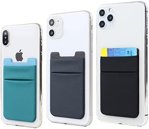 3Pack Cell Phone Card Holder Stretchy Double Pocket Lycra Stick on Wallet Credit Card ID Case Pouch Sleeve Adhesive Sticker for Back of iPhone Android Smartphones-Dark Green,Blue Gray,Black