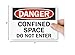 SmartSign (Pack of 4) 5 x7 inch “Danger - Confined Space, Do Not Enter” OSHA Sticker Labels, 5 mil Laminated Polyester with SuperStick Adhesive, Red, Black and White, Made in USA