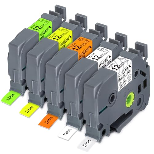 Rubans TZe-231 compatibles Brother P-Touch 12mm lot de 5 pour PTD210 Blanc