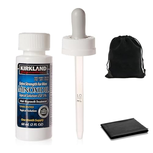 Minoxidil for Men 5% Topical Solution Extra Strength Hair Regrowth Treatment, Dropper Applicator Included (1 month supply), 1 x 2 Fl Oz Clear, Includes MicroFiber Cleaning Cloth and Traveling Pouch