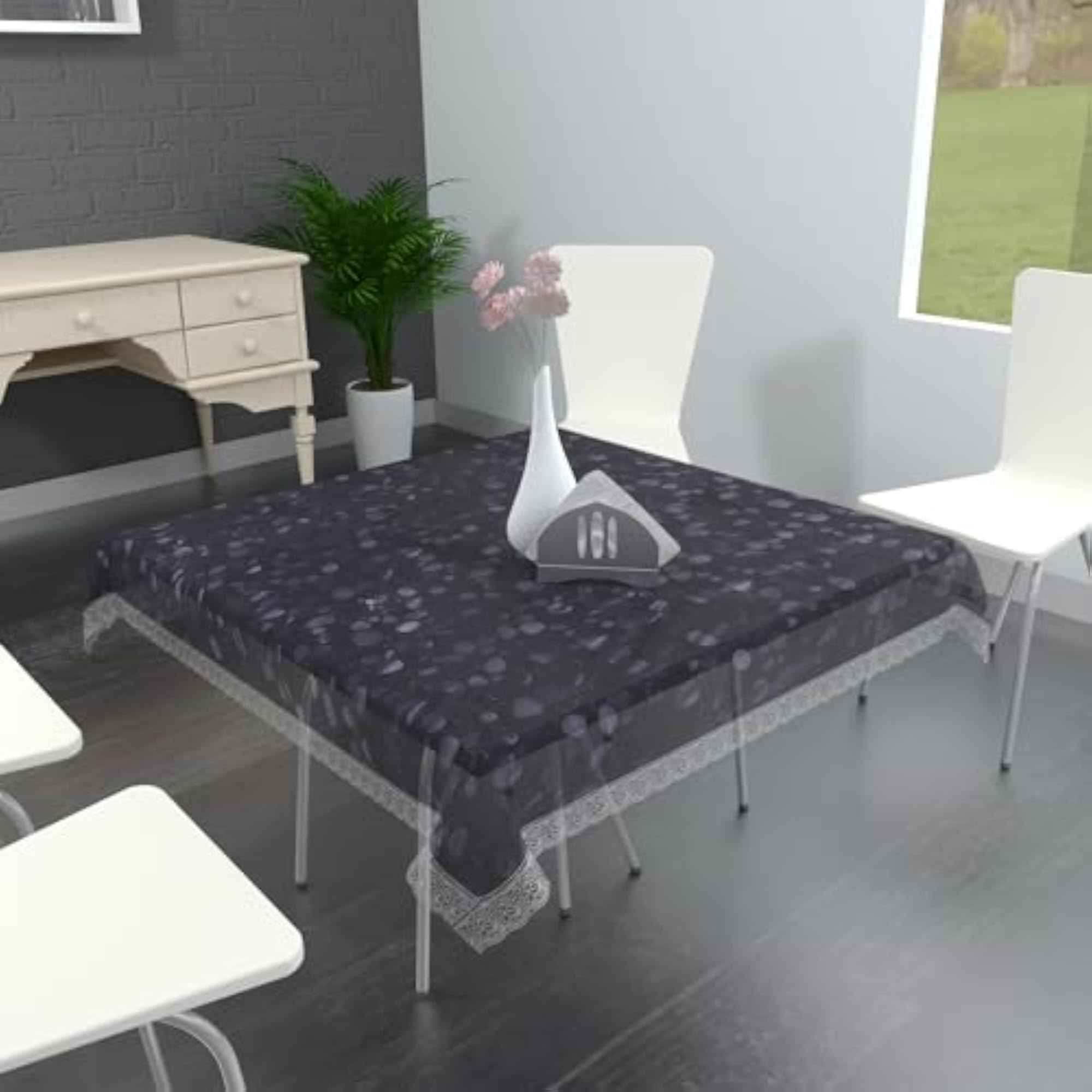 PVC Bubble Transparent with Silver Lace Table Covers