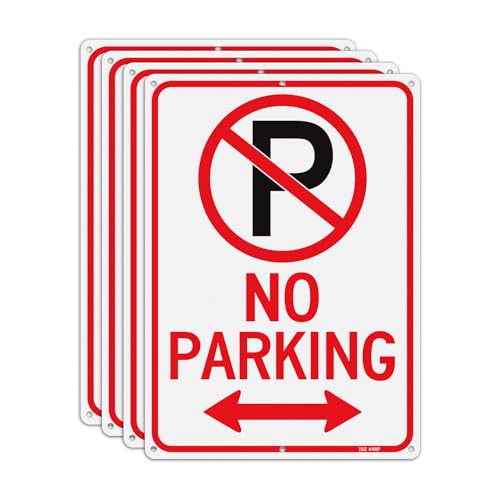 T&R Large No Parking Signs - 4 Pack - 14 x 10 Inches Rust Free .040 Aluminum Reflective - UV Protected, Waterproof and Fade Resistant - 6 Pre-drilled Holes