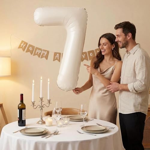 Image of Number Balloons for Birthday Decorations - 40 Inch Large Party Balloons 7, Cream Foil Number Balloons for Boys Girls, Balloons for Party Supplies