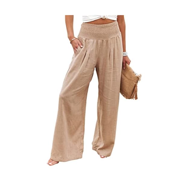 Hooever Women’s Summer Linen Pants High Waisted Wide Leg Palazzo Pant Flowy Lounge Trousers