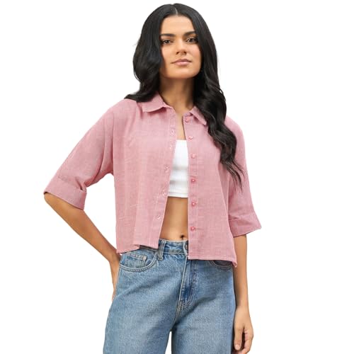 Image of Chimpaaanzee Women Checks Half Sleeve Crop Shirt