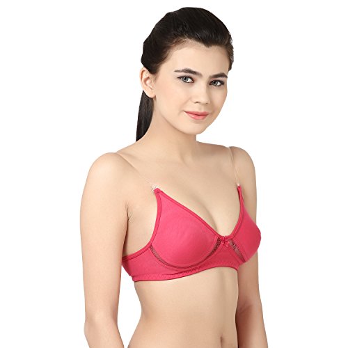 Image of Wirefree Non-Padded T-Shirt Bra Panty Set with Detachable Transparent Straps for Women /Girls.
