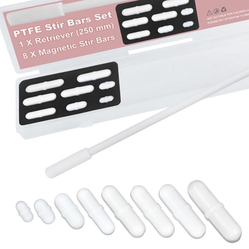 Magnetic Stir Bars with Magnetic Retriever Set, Lab Mixed Size PTFE Magnetic Stirrer Mixer Stir Bars PTFE...