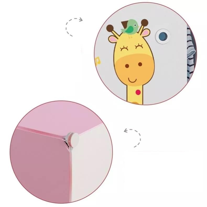 Image of Kids Plastic Collapsible Wardrobe Organizer for Storage | Cute Cartoon Design | Heavy Duty Cloth Organizer for Storage | Easy to Assemble | Perfect for Kids Room & Home (Pink-O5)